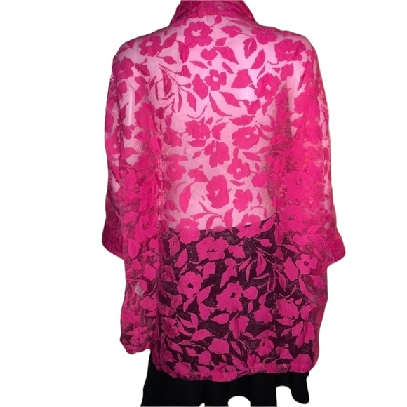 TanJay size 16 pink semi sheer lace button down top or cover up - Picture 2 of 7